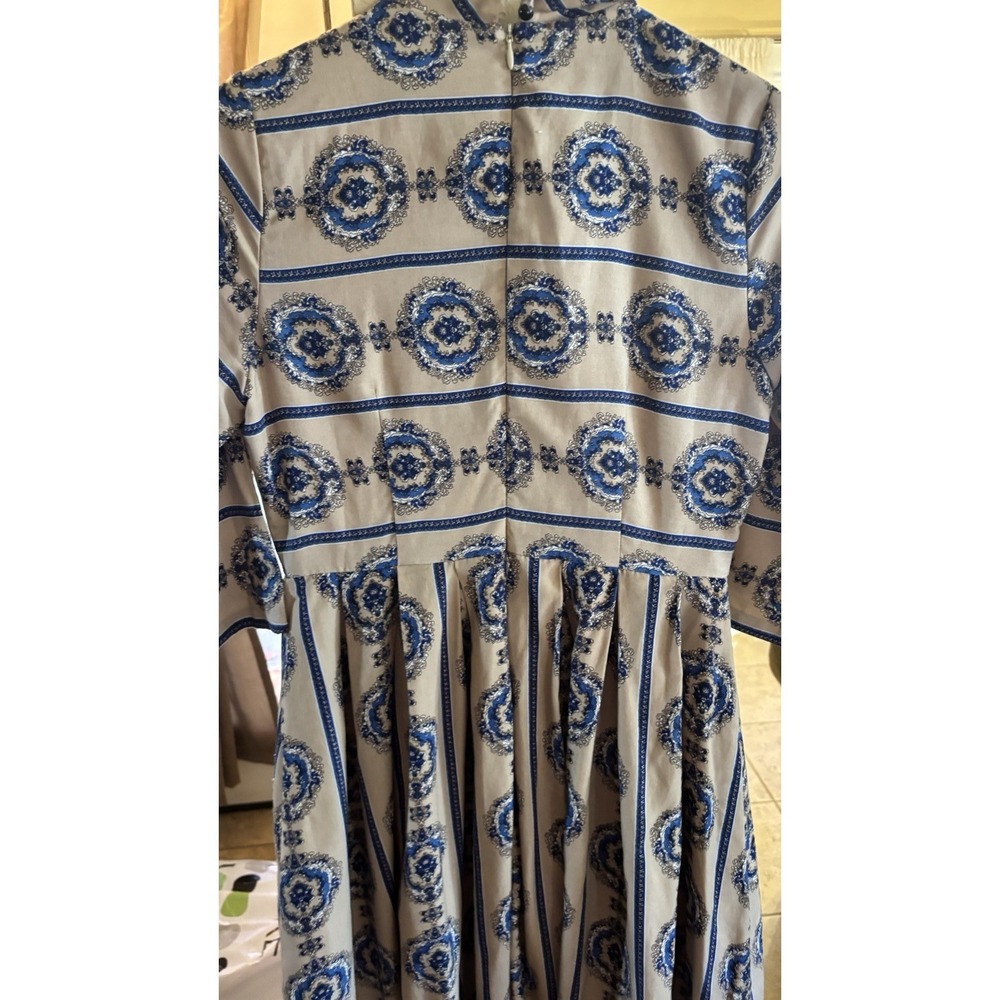 Dainty Jewells Modest Midi Dress Med Beige & Blue Cottage Core Retro Mad Men - Picture 6 of 8